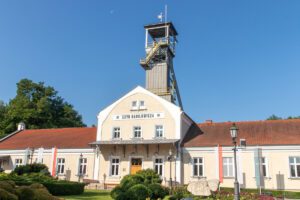 Zdjęcie grupowe uczestników wycieczki na tle solnego ołtarza w kaplicy św.Kingi
